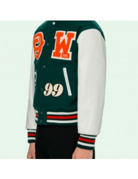 Men's Barrel Off White Varsity Jacket Green