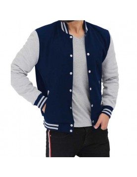 Men's Baseball Style Grey and Blue Varsity Jacket