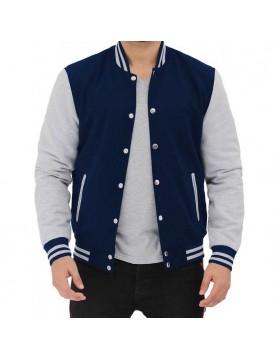 Men's Baseball Style Grey and Blue Varsity Jacket