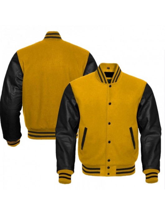 Men's Black and Yellow Baseball Varsity Jacket