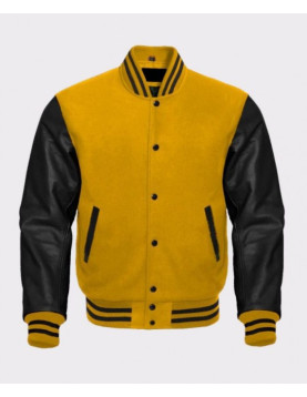 Men's Black and Yellow Baseball Varsity Jacket