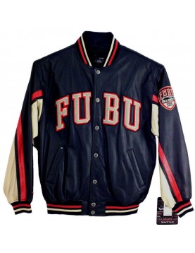 Men's FUBU Blue Leather Varsity Jacket