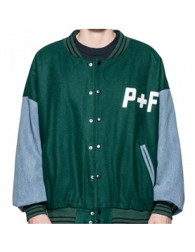 Men's Places Plus Faces Varsity Blue and Green Jacket