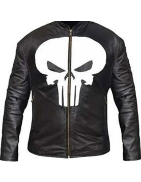 Men's Punisher Exclusive Skull Halloween Black Leather Motorcycle Jacket