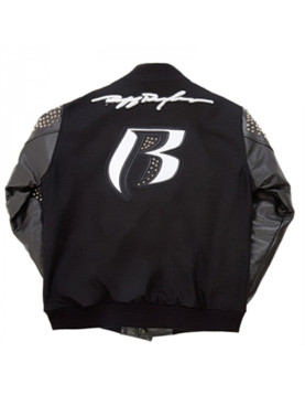 Men's Ruff Ryders Black Varsity Studded Jacket