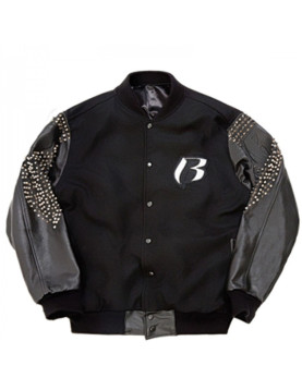 Men's Ruff Ryders Black Varsity Studded Jacket