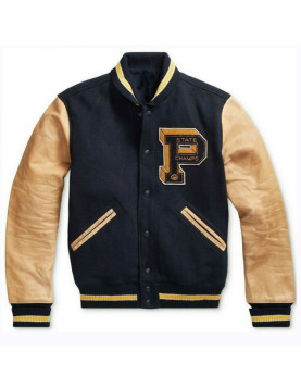 Men's State Champs Navy Blue and Brown Jacket