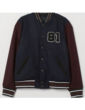 Men's Varsity Dark Blue and Burgundy Baseball 81 Wool Jacket