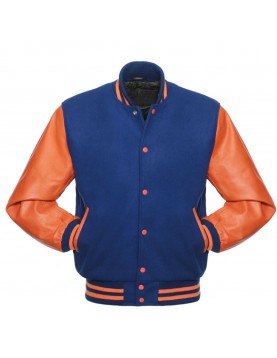 Men's Varsity Orange and Royal Blue Letterman Jacket