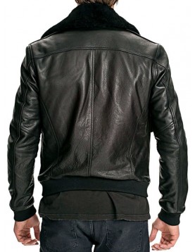 Mens Air Force Leather Bomber Jacket Fur Collar Black