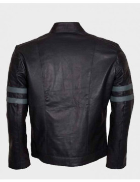 Mens Blue Stripe Black Cafe Racer Jacket