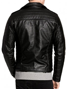 Mens Brando Style Real Leather Biker Jacket Black