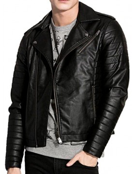 Mens Brando Style Real Leather Biker Jacket Black