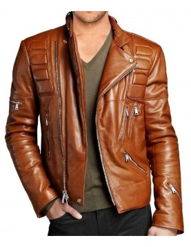 Mens Brown Padded Leather Jacket