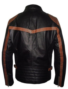 Mens Brown Strips Motorbike Leather Jacket