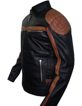 Mens Brown Strips Motorbike Leather Jacket