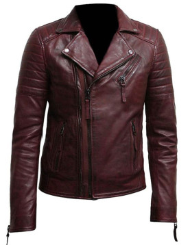 Mens Burgundy Color Biker Style Leather Jacket