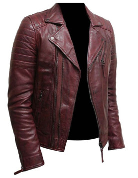 Mens Burgundy Color Biker Style Leather Jacket