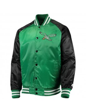 Men's Starter Green/Black Philadelphia Eagles Lead Off Satin Varsity Jacket