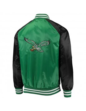 Men's Starter Green/Black Philadelphia Eagles Lead Off Satin Varsity Jacket