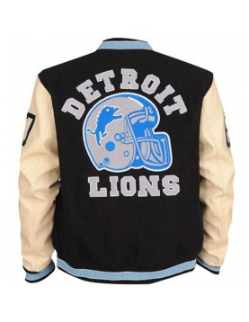 Mens Eddie Murphy Detroit Lions Beverly Hills Cop Axel Foley Letterman Varsity Leather Jacket