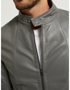 Mens Grey Leather Jacket 