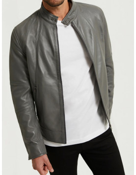 Mens Grey Leather Jacket 