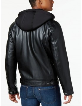 Mens Hooded Black Leather Jacket