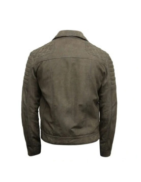 Mens Olive Gray Suede Leather Jacket