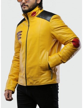 Mens Pokemon Pikachu Yellow Costume Leather Jacket. Pokemon Cosplay Jacket