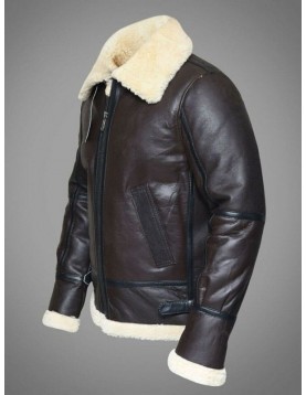 Mens RAF Sheepskin Leather Flying Jacket Dark Brown