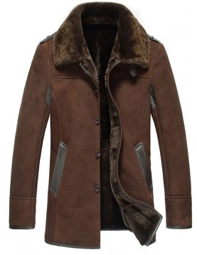 Mens Shearling Brown Reacher Style Coat