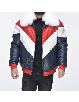 Mens V-Bomber Leather Jacket