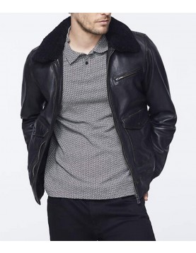 Men’s Bomber Black Jacket with Sherpa Collar