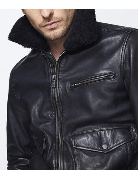 Men’s Bomber Black Jacket with Sherpa Collar