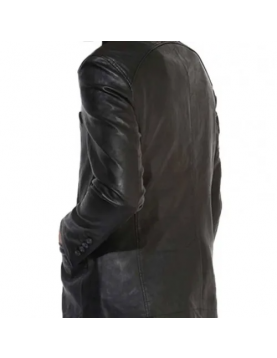 Men’s Button Closure Casual Stand Up Collar Black Leather Blazer