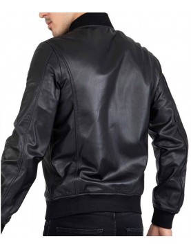 Men’s Casual Bomber Real Black Leather Jacket