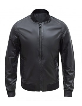 Men’s Casual Bomber Real Black Leather Jacket