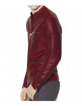 Men’s Casual Red Burnished Dual Zipper Jacket