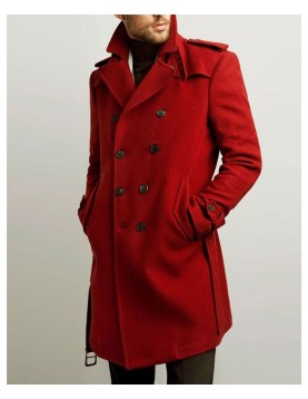 Men’s Double Breasted Red Belted Coat