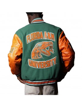 Men’s Florida A&amp;M University Green and Orange Varsity Jacket