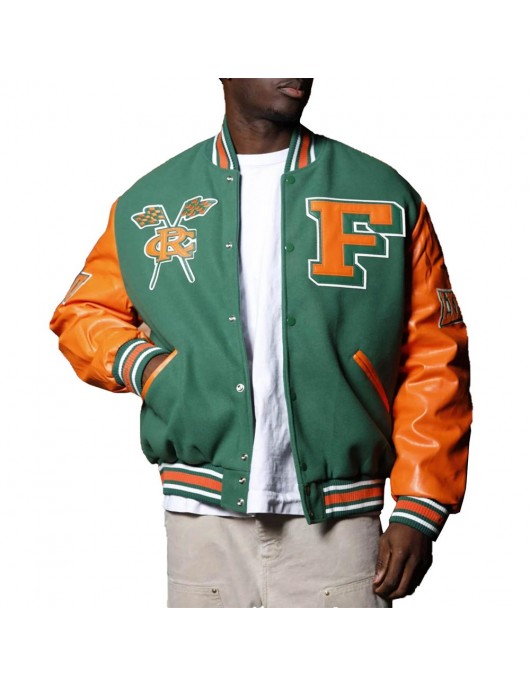 Men’s Florida A&M University Green and Orange Varsity Jacket