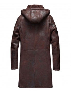 Men’s Moda Nellav Dark Brown Shearling Leather Hooded Coat