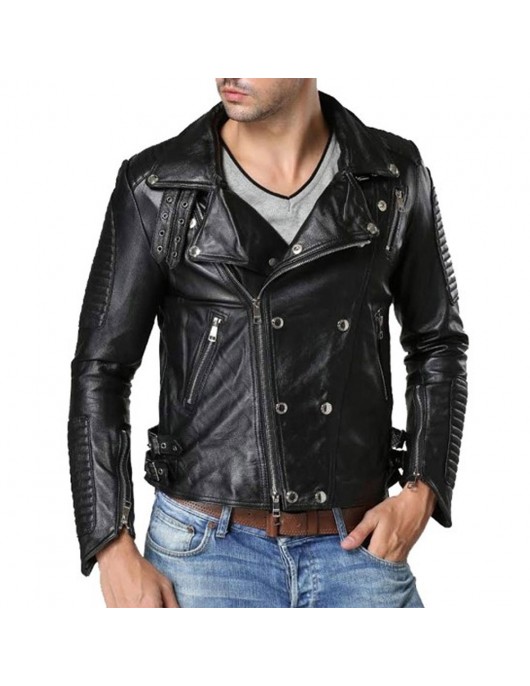 Men’s Padded Double Breasted Leather Jacket