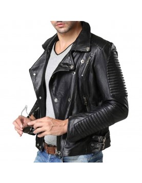 Men’s Padded Double Breasted Leather Jacket