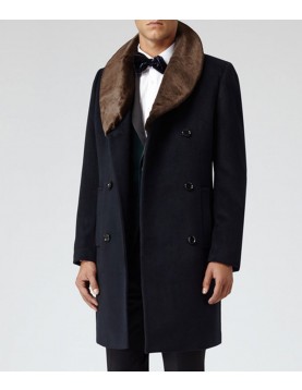 Men’s Reiss Brody Navy Blue Coat with Shawl Collar