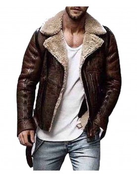 Men’s Street Style Brown Shearling Leather Jacket