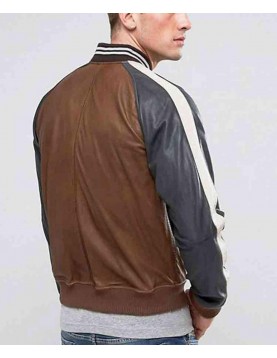 Men’s Truly Striped Bomber Faux Leather Jacket