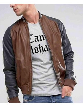 Men’s Truly Striped Bomber Faux Leather Jacket