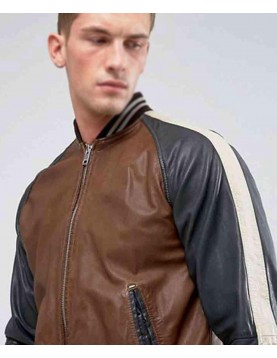 Men’s Truly Striped Bomber Faux Leather Jacket